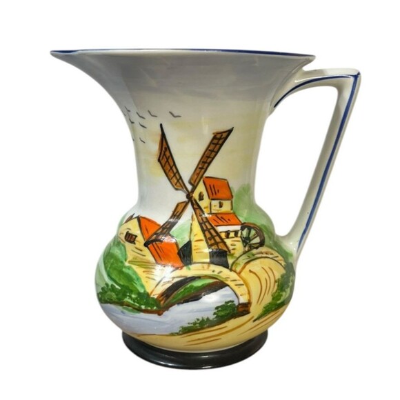 Vintage Gibson & Sons Water Windmill Pitcher Vase Made in England 6" Tall Cerami - Picture 2 of 11